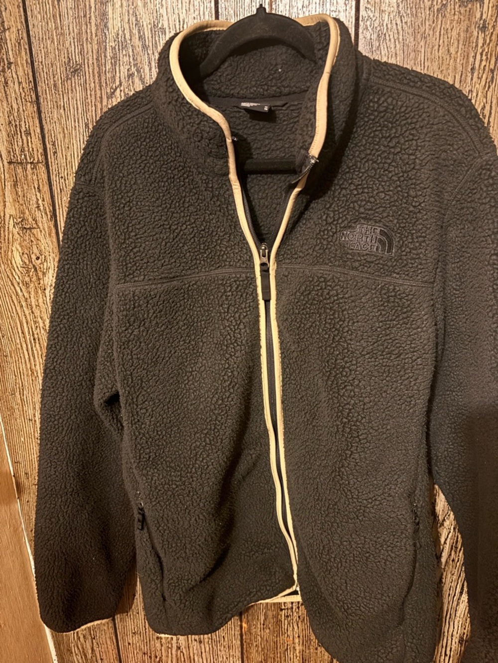 The North Face Black Sherpa Fleece Jacket with Cream Trim XL